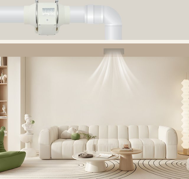 Bymaocar Inline-Rohrventilator 4 Zoll in Weiß mit Kupfermotor, 220m³/h, 2600 U/min, geräuscharm, PP-Booster-Abluftventilator für Badezimmer, Keller, Dachboden und Growroom-Belüftung - Bild 1