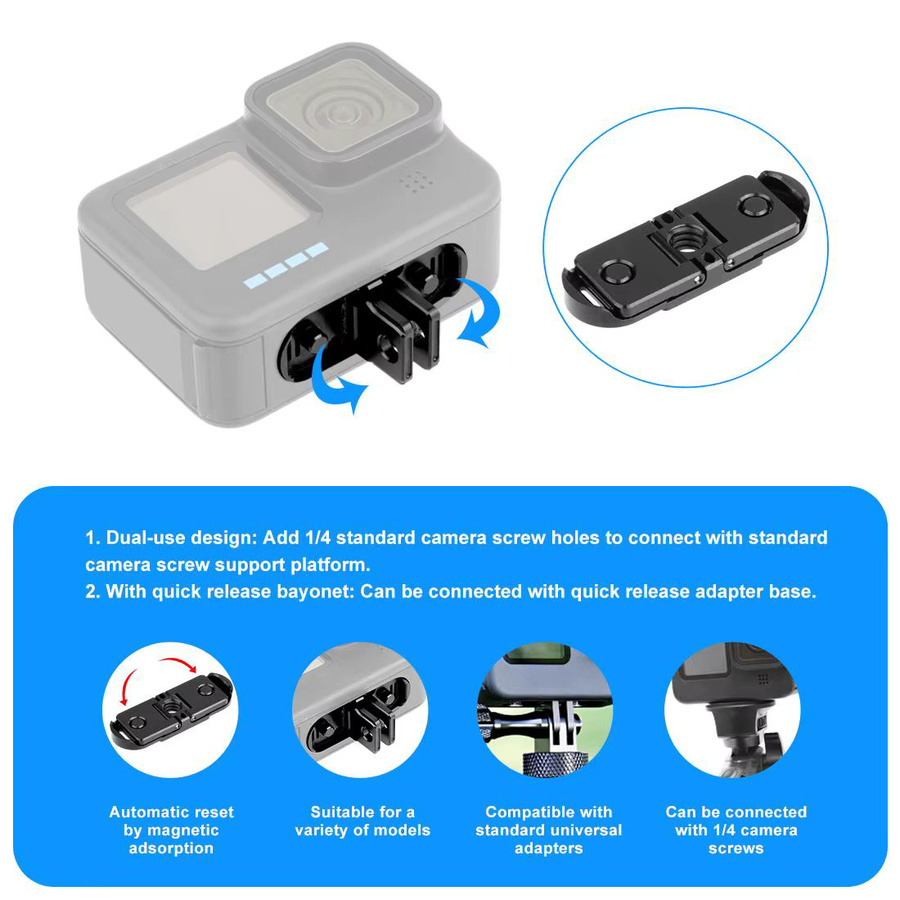 PULUZ Magnetische Schnellwechsel-Montagebasis für GoPro MISSION 1/1 PRO in Schwarz mit Plattenadapter, 1/4-Zoll-Schraube und Klappfinger für Action-Cameras - Bild 3