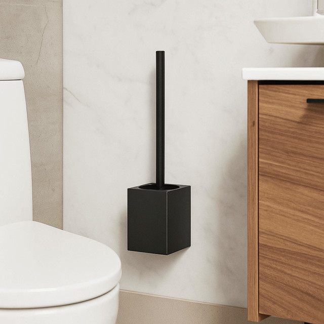 Jkdesign Toilettenbürsten-Set aus Metall in Grau, wandmontierte Toilettenreinigungsbürste aus rostfreiem Edelstahl mit Abdeckung - Bild 1