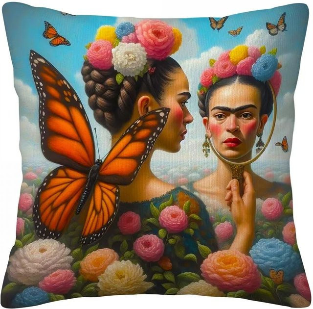 Delampa Kissenbezug Frida Kahlo mit 2D Doppelseitigem Druck aus Polyester, Mehrfarbig, B/B: 18 x 18 cm - Bild 1