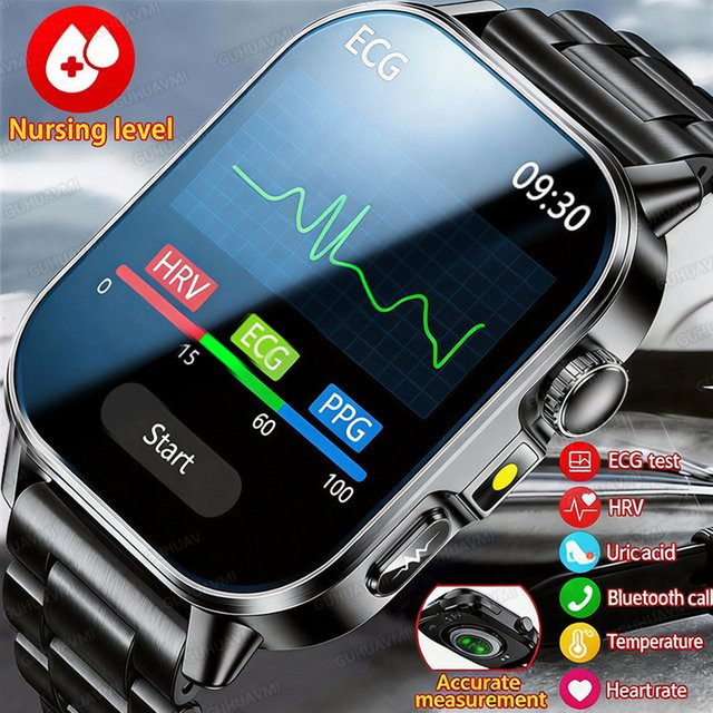 GUHUAVMI Smartwatch mit EKG und PPG zur Dreifachdiagnose, Gesundheits-Tracker für Männer und Frauen in Schwarz mit Blutfett-, Blutdruck-, Harnsäure- und Herzfrequenzmessung - Bild 1