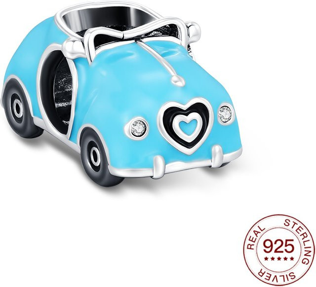 Anhänger Blau Cabrio Sportwagen, 925 Silber, Perle, Damen - Bild 1