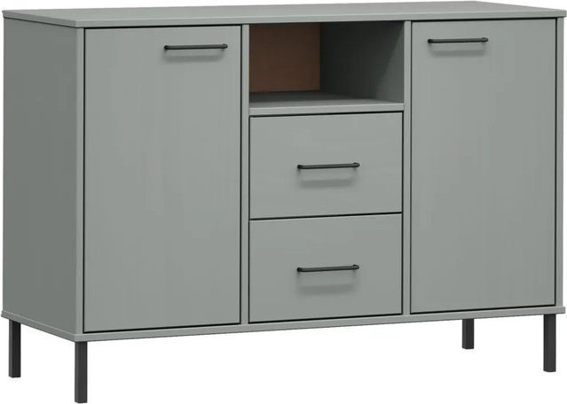 vidaXL Sideboard OSLO aus Massivholz Kiefer mit Metallbeinen in Grau, B/T/H: 113 x 40 x 77 cm - Bild 1
