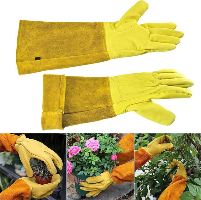 Shunmaii Arbeitshandschuhe aus Leder mit floralem Muster in Gelb und Multicolour, dornensichere Schutzhandschuhe bis zum Ellenbogen - Bild 1