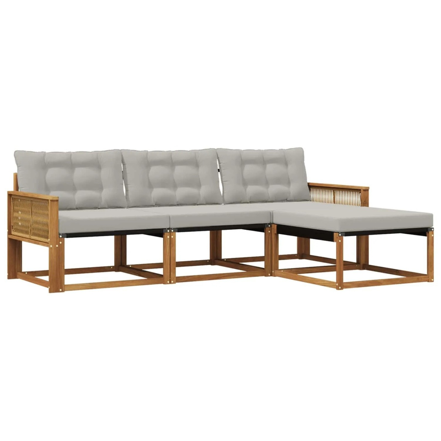vidaXL Outdoor-Sofagarnitur L-Form aus Akazienholz mit Kissen und Ottoman in Braun und Hellgrau - Bild 2