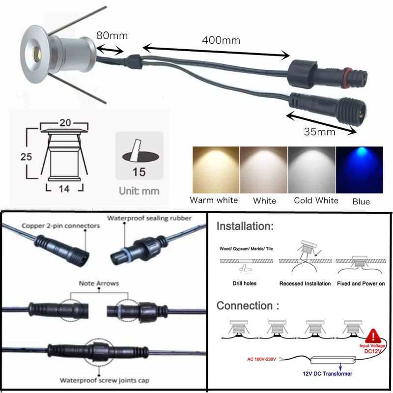 YELEDWAY Mini-LED-Deckleuchte in Silber, runde Einbauleuchte IP67 wasserdicht für Gartentreppen und Außenanlagen - Bild 6
