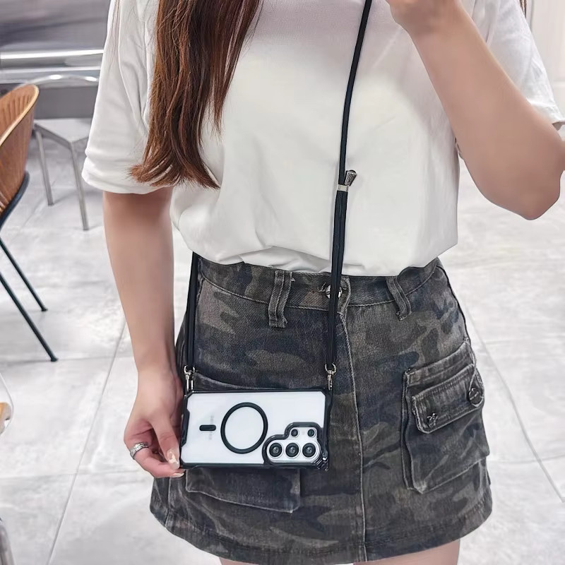 EHUIDE Magnetische Stoßfeste Crossbody-Hülle für Samsung Galaxy S26 Ultra S25 S24 S23 Plus mit Kordel und Vier-Ecken-Schutz, Transparent/Schwarz - Bild 2