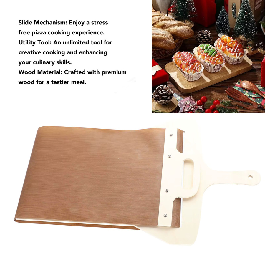 Qiilu Pizzaschieber aus Holz in Braun mit Griff, rechteckiger Pizzaspatel zum Backen - Bild 3