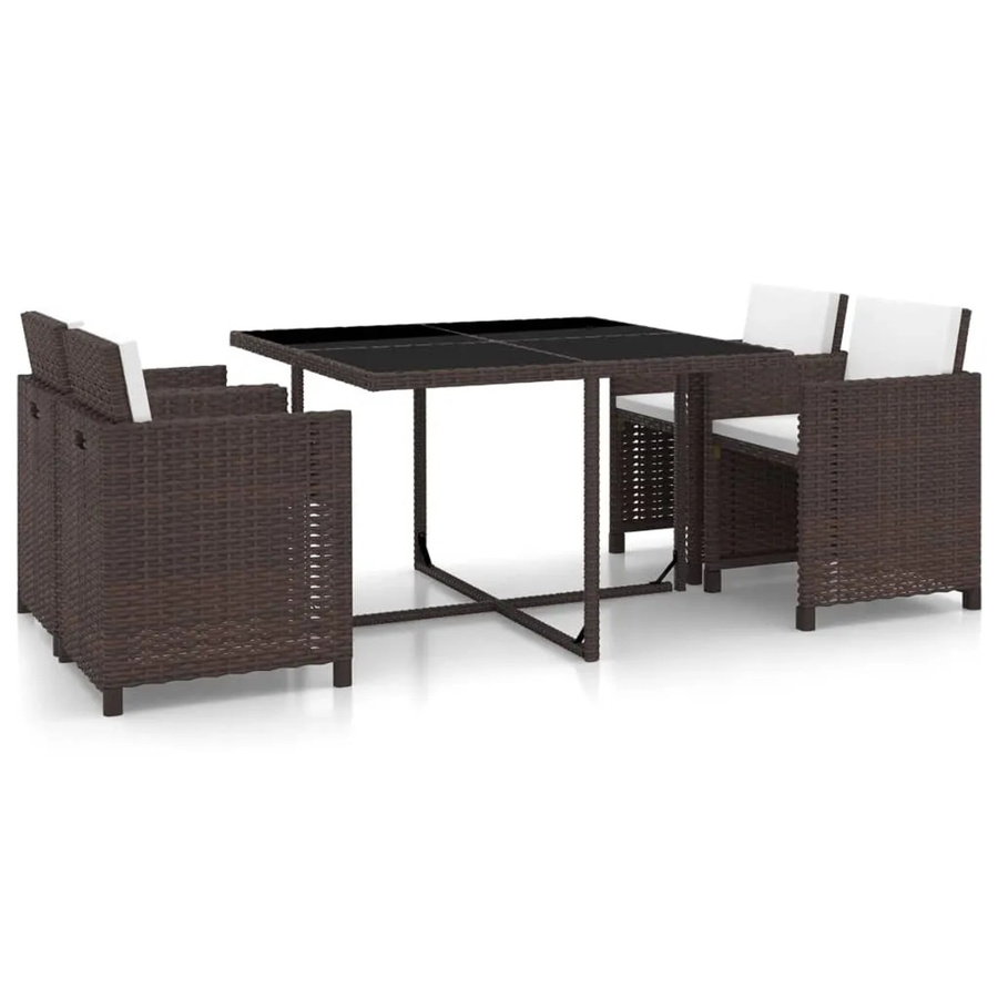 vidaXL 5-tlg Garten-Essgruppe aus Poly Rattan mit Glasplatte in Braun Modell 3 - Bild 2