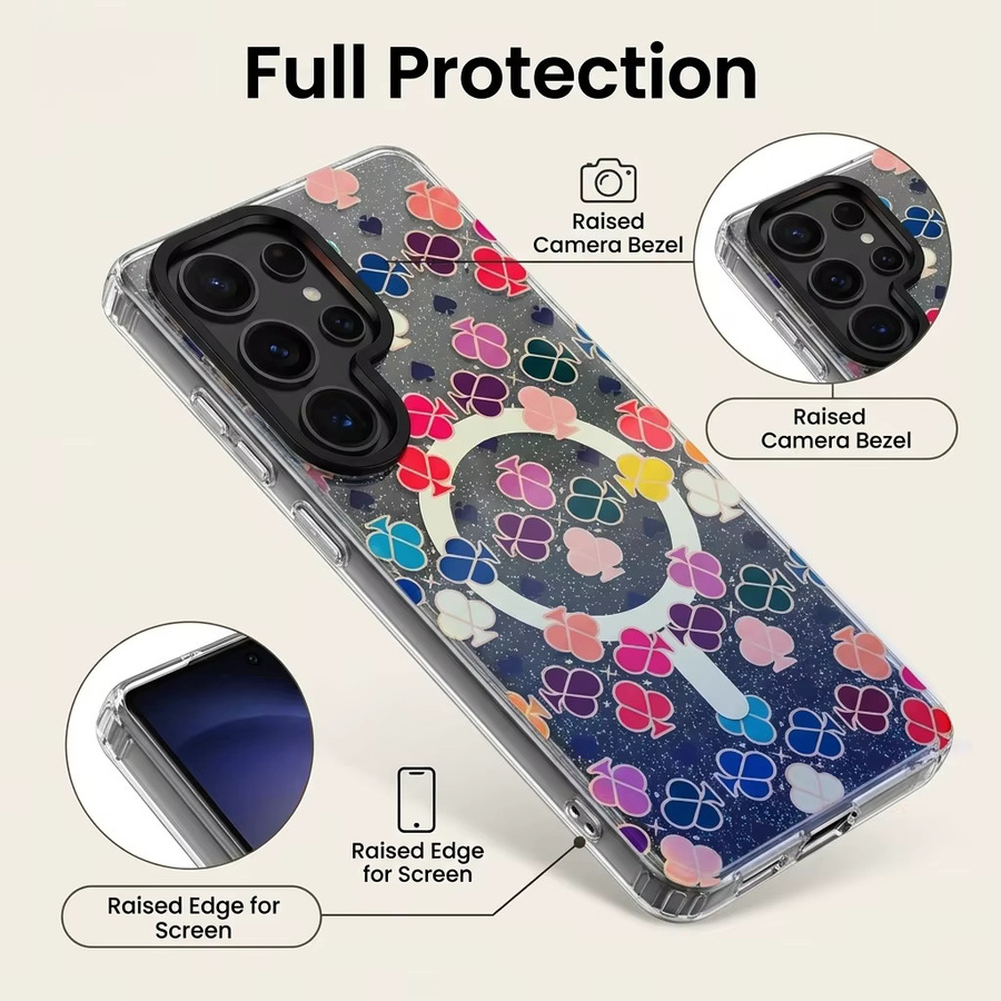 Samsung Magnetische Schutzhülle mit Pflaumenblüten-Design und Glitzer in Blau/Mehrfarbig für Galaxy S26 Ultra S25 FE S24 - Bild 2