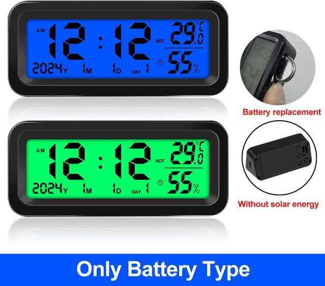Meiteai-Car&Motor LCD Digital Auto Uhr mit Thermometer und Hygrometer für das Dashboard in Blau - Bild 1