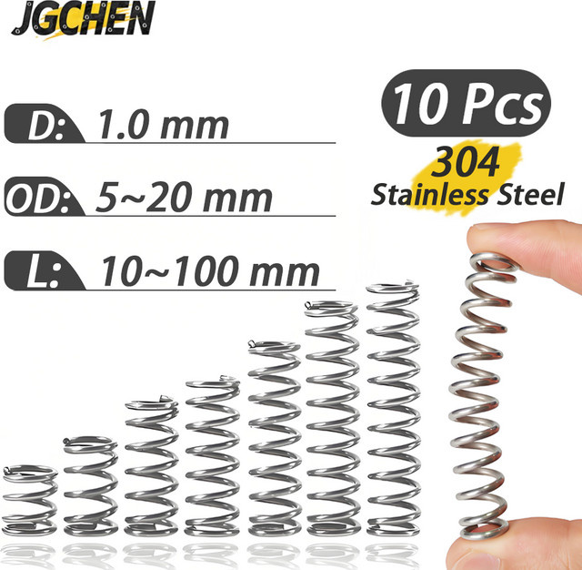 10-teiliges Set Druckfedern aus Edelstahl in Silber, Federdraht 1 mm, Durchmesser 5–20 mm - Bild 1