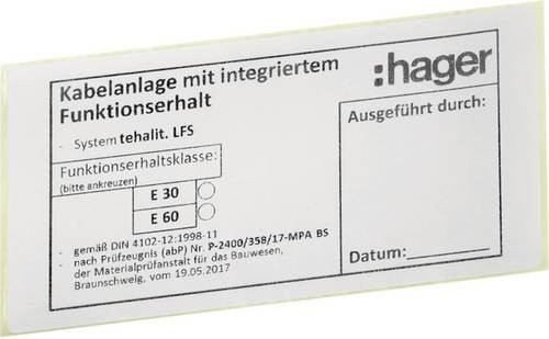 Hager LFSFE Funktionserhaltetikett in Weiß, 2 Stück - Bild 1