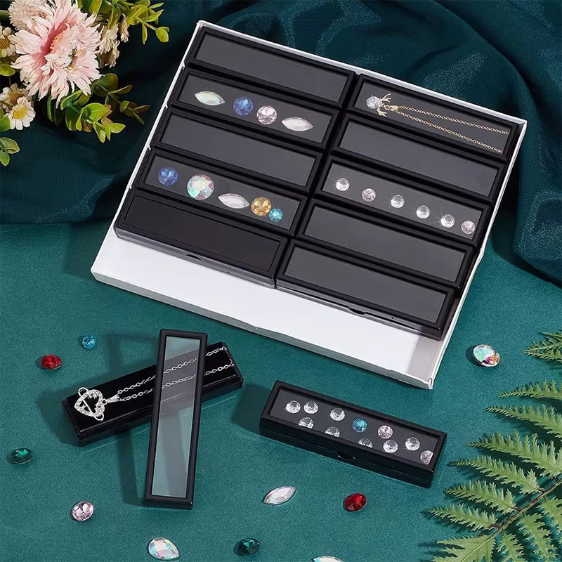 Lesaiyarr Edelstein Display Aufbewahrungsbox aus Glas, 12 Stück, transparent und schwarz, zur Präsentation von Schmuck, Diamanten und Münzen - Bild 2