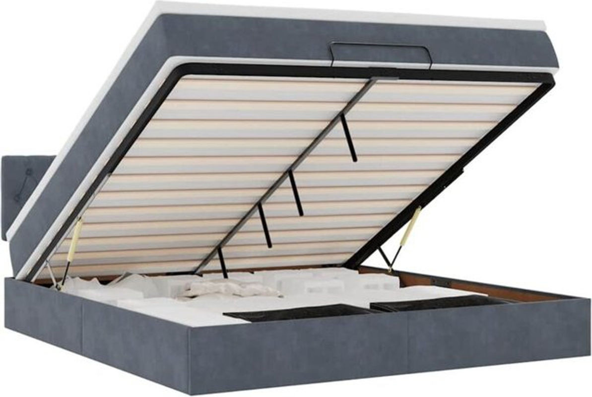 Vidaxl Polsterbett Ottoman mit Matratze und LED in Dunkelgrau, B/T/H: 180 x 200 x 78 cm, Samt - Bild 1