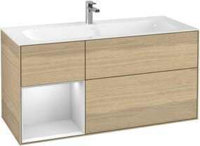 V&B Waschtischunterschrank Finion mit Wandbeleuchtung, Eicheveneer, Lackiert, Breite: 119,6 cm, Tiefe: 49,8 cm - Bild 1