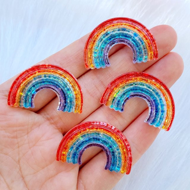 8 Stück Regenbogen-Cabochons aus Harz mit Glitzer und flacher Rückseite in Multicolour für dein DIY-Projekt und Scrapbooking von TSXJY - Bild 1