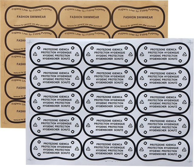 30er Set Hygiene Etiketten aus transparentem Kunststoff für Bekleidung und Unterwäsche - Bild 1