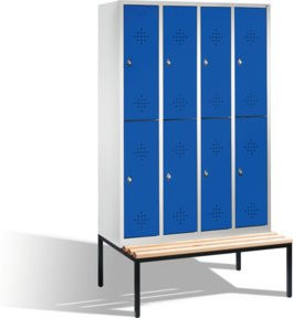 C+P Doppelstockspind Classic mit Sitzbank, 8 Fächer, Front Enzianblau, Korpus Lichtgrau, H x B x T: 209 x 119 x 50/81,5 cm - Bild 1