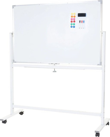 Proregal Mobiles Whiteboard in Weiß mit Rollbar und Zubehör als Magnettafel und Pinnwand, H x B x T: 181 x 130 x 50 cm