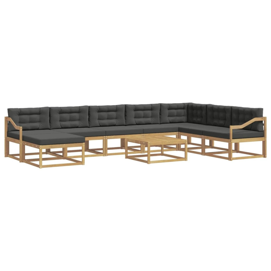 vidaXL Outdoor-Sofagarnitur aus massivem Akazienholz in L-Form, 9-teiliges Set in Weiß und Anthrazit mit Polsterkissen - Bild 2