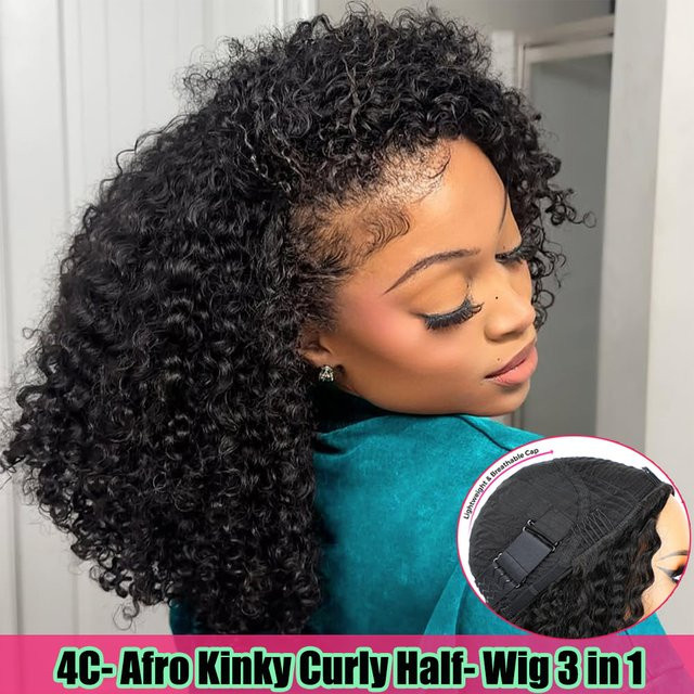Dula A Hair 3-in-1 Halbperücke aus Echthaar, Afro-lockig, Flip-Over - Bild 1