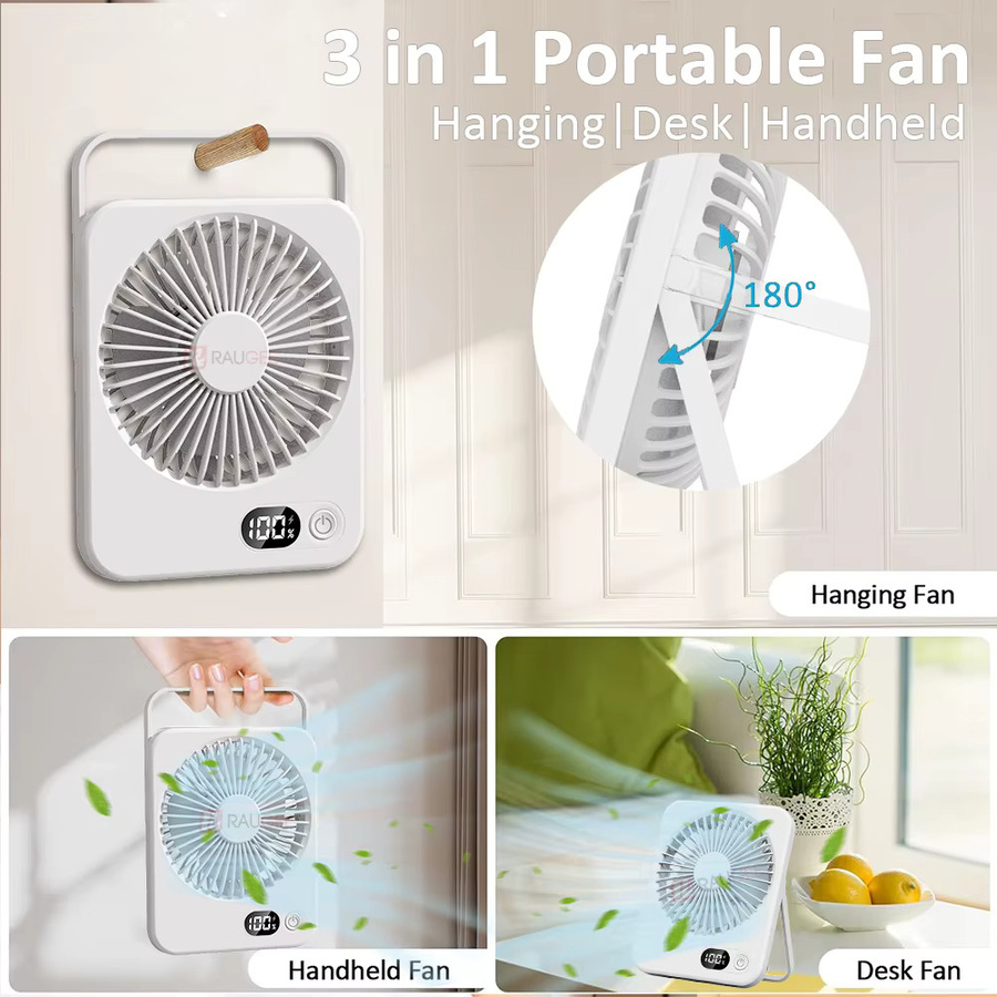 Tragbarer Schreibtischventilator von ragee, wiederaufladbarer USB-Tischventilator und faltbarer Hängeventilator in Schwarz oder Weiß - Bild 2