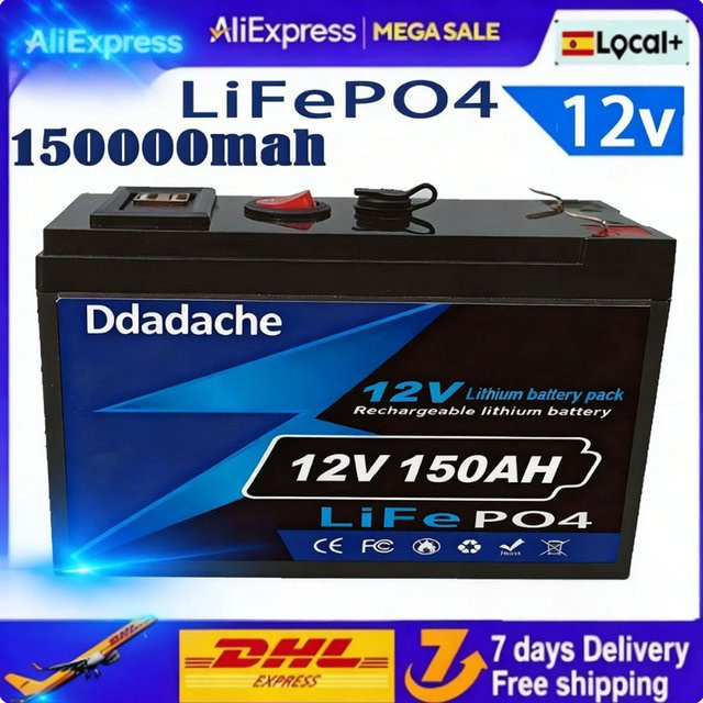 12V 150Ah LiFePO4 Lithium Akku Deep Cycle in Schwarz für Solar, Windkraft und USV mit 4000 Zyklen - Bild 1