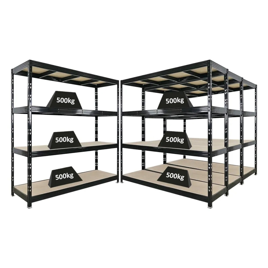 4er Set PROREGAL Rhino Profi Schwerlastregal Schwarz mit 4 Spanplatten-Ebenen B/T/H: 200 x 60 x 200 cm - Bild 2