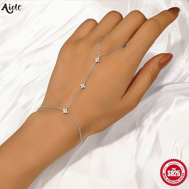 Aide Armband, 925 Sterling Silber, Geometrische Glück Blume, Zirkonia, Damen - Bild 1