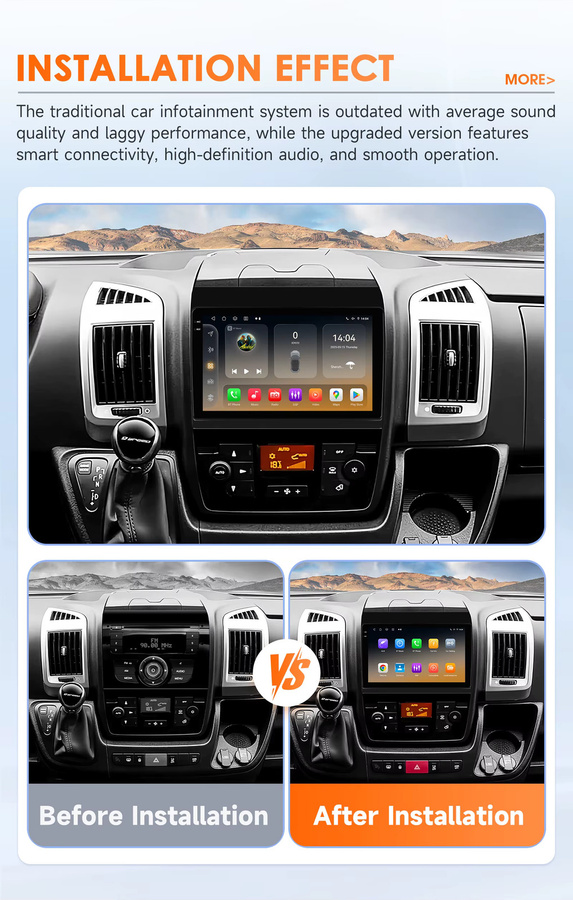 Hizpo 2Din Android 14 Auto Radio mit GPS und 4G für Fiat Ducato 3, Citroen Jumper 2 und Peugeot Boxer 2, Multimedia-System mit Carplay, Schwarz - Bild 2