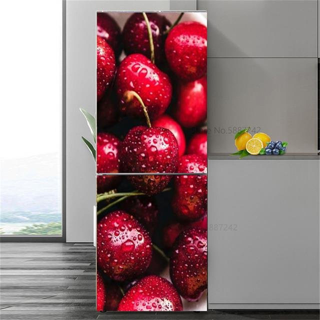Selbstklebender Kühlschrank Aufkleber Sticker House mit floralem Design in Rot, Breite: 60 cm, Höhe: 150 cm - Bild 1