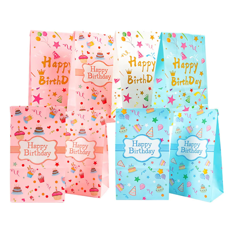 10 Stück Joy-enlife Kraftpapier Geschenktüten mit Alles Gute Zum Geburtstag Aufdruck für Süßigkeiten und Kekse, Mehrfarbig - Bild 2