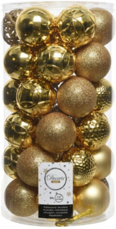 Decoris Weihnachtsbaum Dekoration Set mit 37 goldenen Kugeln aus Kunststoff Ø 6 cm - Bild 1