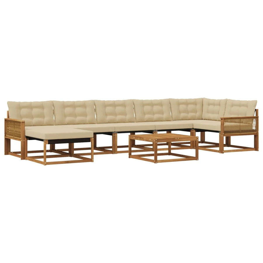 vidaXL Outdoor-Sofagarnitur aus Akazienholz in Natur und Beige, 8-teiliges L-Shape Set mit Textilene und wetterfesten Polstern - Bild 2