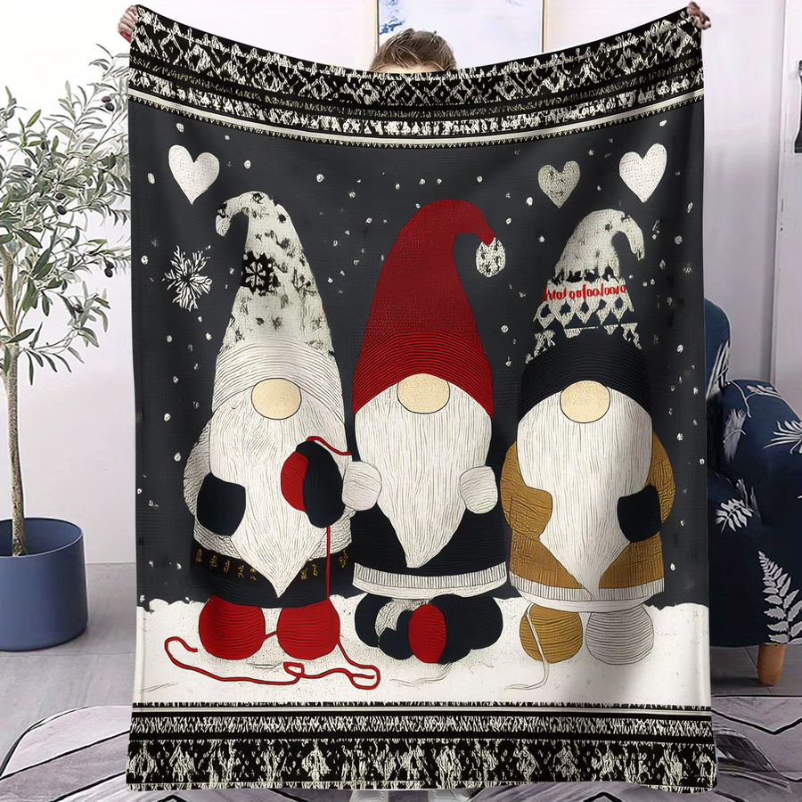ZIZ Weihnachtszwerg Überwurfdecke aus weichem Flanell in Rot Kariert - Bild 2