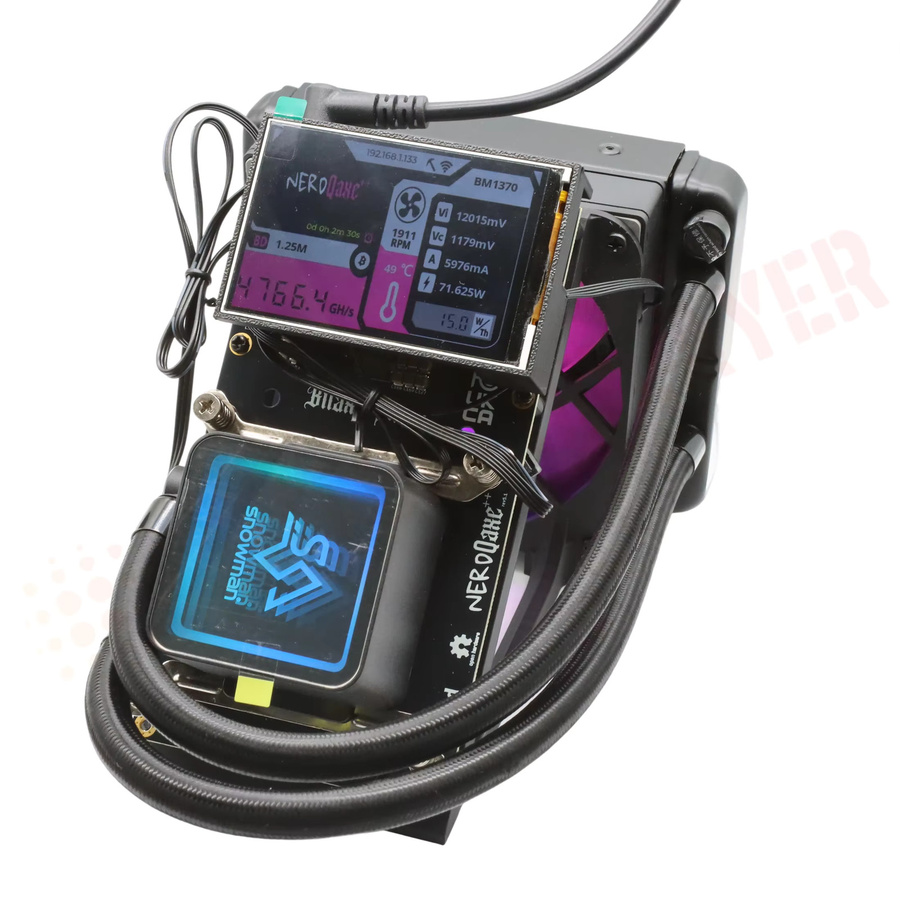 NerdQaxe++ Hydro Bitcoin Solo Lottery Miner mit 3,8-Zoll-Bildschirm, 4,8 TH/s, BM1370 Chip, SHA-256, Schwarz - Bild 2