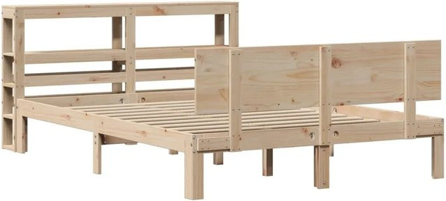 vidaXL Bettgestell mit Kopfteil aus massivem Kiefernholz in rustikalem Design, B/T/H: 140 x 190 x 82 cm - Bild 1