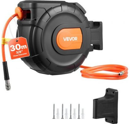 VEVOR Schlauchaufroller für Druckluft, Schwarz, 30m x 9,5mm PVC-Luftschlauch, Max. 300 PSI, Wandmontage mit 180° Schwenkarm für Werkstatt und Garage - Bild 1