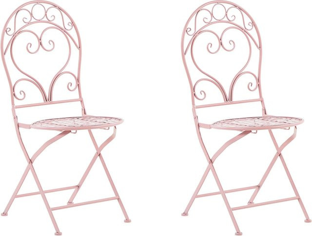 Beliani Gartenstuhl Retro aus Eisen in Rosa mit durchbrochenem Muster, B/T/H: 55 x 42 x 94 cm - Bild 1
