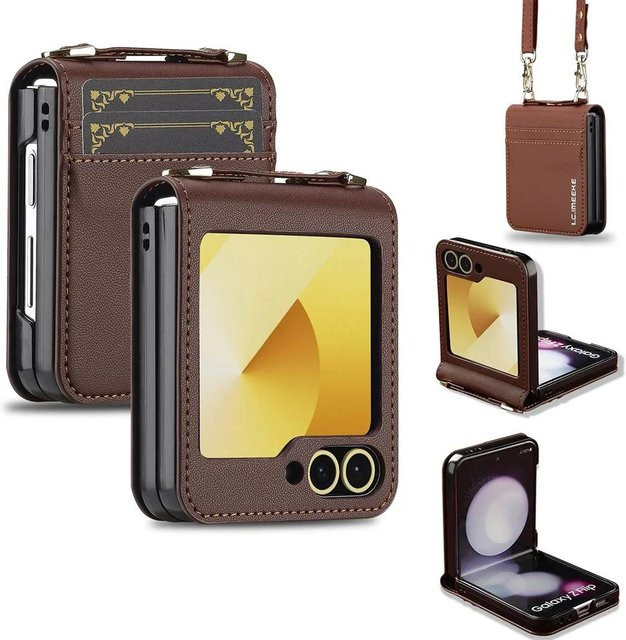 Crossbody-Portemonnaie mit Kartensteckplatz und Handgelenkschlaufe als Handyhülle für Samsung Galaxy Z Flip 6 5G in Braun - Bild 1