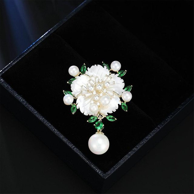 YIRAN Brosche, Imitationsperlen, Blume, Damen, weiß - Bild 1