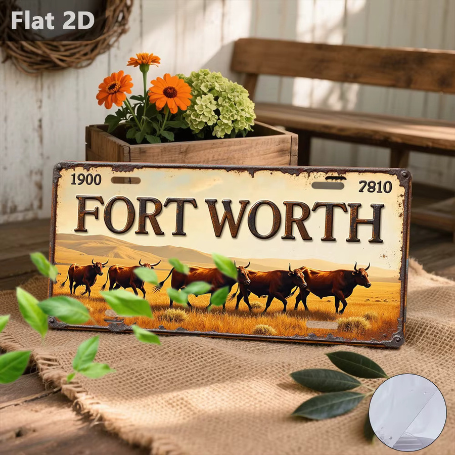 CIFBUY Fort Worth Cattle Drive Blechschild Retro-Wanddekoration aus Metall, Mehrfarbig, Breite: 30,48 cm, Höhe: 15,0 cm - Bild 5