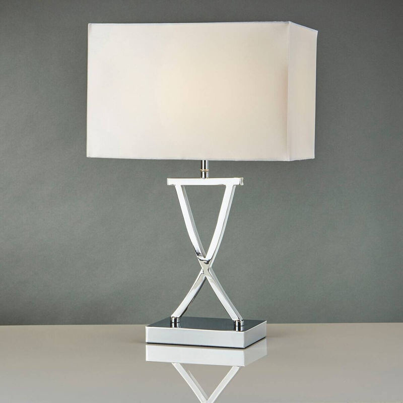 Searchlight Tischlampe Club in Chrom und Weiß aus Stahl mit E14 Fassung, B/H/T: 20 x 48,5 x 31 cm - Bild 2