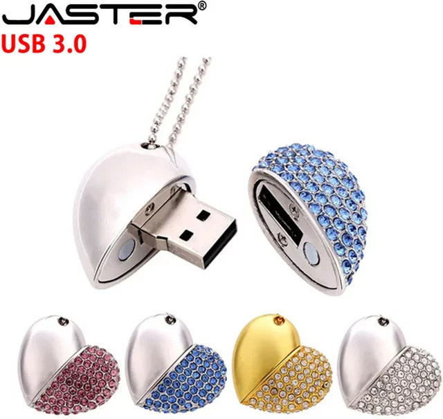 JASTER USB 3.0 Flash-Laufwerk als Metallhalskette in Herz-Stift-Design, Blau - Bild 1