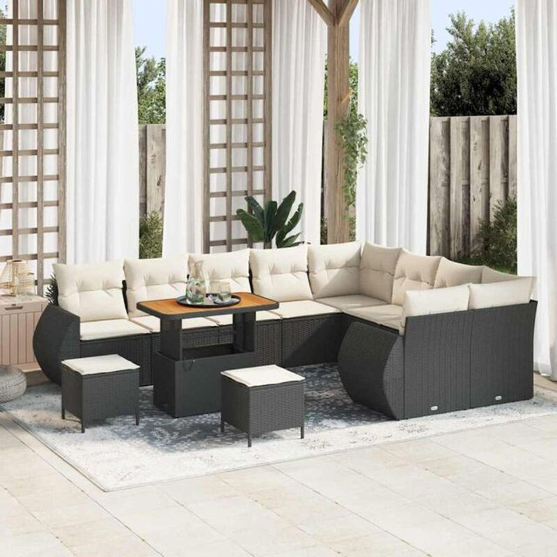 Vidaxl Garten-Sofa-Set aus Polyrattan und Akazie in Schwarz, 11-teiliges Loungemöbel-Set mit Stahlgestell - Bild 1