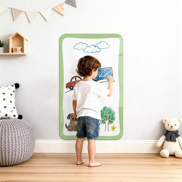 Selbstklebender magnetischer Whiteboard-Aufkleber in Weiß inklusive Marker-Stift-Box und Wischtuch für Kinderzimmer und Home-Office - Bild 1