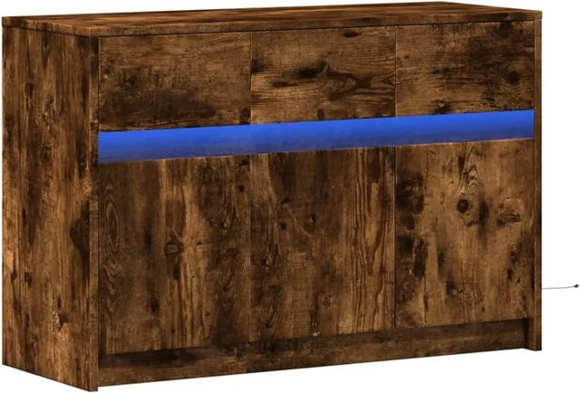 vidaXL TV-Schrank mit LED-Beleuchtung in Räuchereiche, Farbe: Braun, B/T/H: 91 x 34 x 61 cm - Bild 1