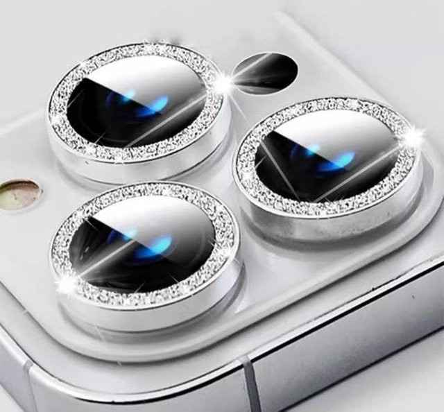 3 Stück Blitzaufkleber Kamera-Schutzfolie aus gehärtetem Glas für iPhone 16 15 14 13 12 11 Pro Max Plus Mini in Silber - Bild 1