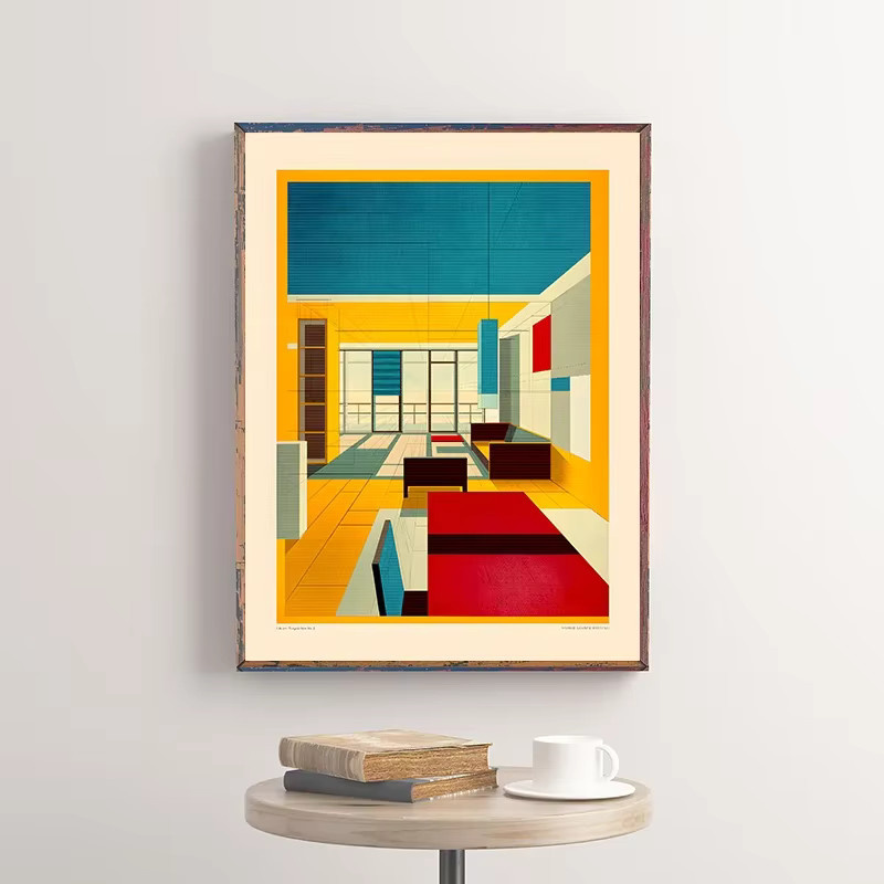 Abstraktes Bauhaus Wandkunstbild von Potdemiel als Leinwandgemälde im Portraitformat mit Holzrahmen - Bild 2